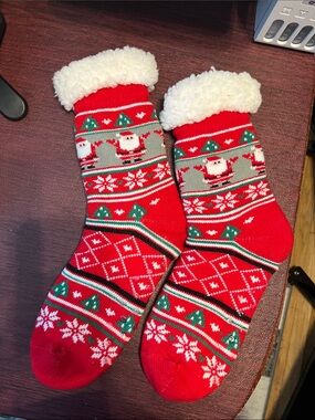 Festive Red Santa Holiday Socks with Plush Cuff